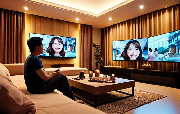 **Prompt 1 (Personalized Entertainment Palace):**
    A happy Malaysian individual comfortably seated in a modern, cozy living room. Multiple transparent, glowing screens float around them, each displaying different, appealing content: a vibrant K-drama scene, an action-packed Hollywood movie, and a rich, culturally significant Malaysian drama. Subtle light trails connect the screens to the user, symbolizing sophisticated AI-driven personalization and a sense of having a "personal entertainment palace." The scene is bathed in warm, inviting light, emphasizing personalized abundance and relaxed enjoyment. Cinematic, wide shot.