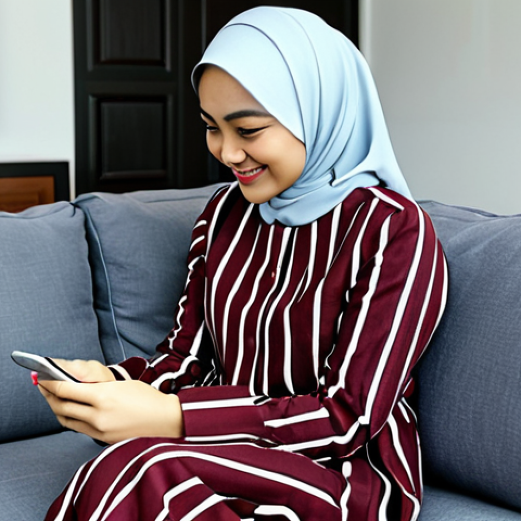**

"A young woman in a modest hijab and baju kurung, smiling and using a smartphone to browse a streaming app. She is sitting comfortably on a couch in a modern living room with Malaysian decor. 'Netflix' or a similar OTT platform logo subtly visible on the phone screen. Safe for work, appropriate content, fully clothed, modest attire, family-friendly, perfect anatomy, correct proportions, natural pose, high-resolution, professional digital art."

**
