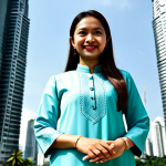 **

A professional Malaysian architect, fully clothed in a modest baju kurung, standing proudly in front of a newly designed, modern skyscraper in Kuala Lumpur. The Petronas Twin Towers are visible in the background. Bright daylight, clear sky. Safe for work, appropriate content, professional, family-friendly, perfect anatomy, correct proportions, natural pose, well-formed hands, proper finger count, natural body proportions.

**