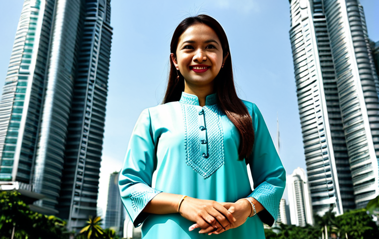 **

A professional Malaysian architect, fully clothed in a modest baju kurung, standing proudly in front of a newly designed, modern skyscraper in Kuala Lumpur. The Petronas Twin Towers are visible in the background. Bright daylight, clear sky. Safe for work, appropriate content, professional, family-friendly, perfect anatomy, correct proportions, natural pose, well-formed hands, proper finger count, natural body proportions.

**