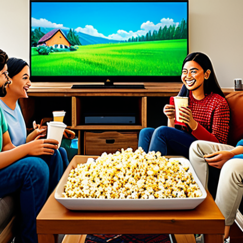 Shared Account**

"A group of diverse friends, fully clothed in casual attire, happily watching a movie together on a large screen TV in a cozy living room. Popcorn and drinks are on the coffee table.  Safe for work, appropriate content, family-friendly, perfect anatomy, natural proportions, vibrant colors, illustration style, inspired by Studio Ghibli."

**